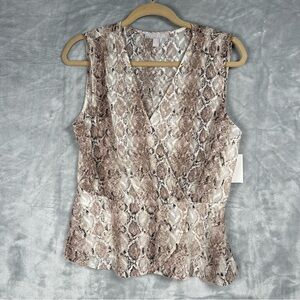 Chelsea 28 Snakeskin Print Sleeveless Sheer Top Faux Wrap design